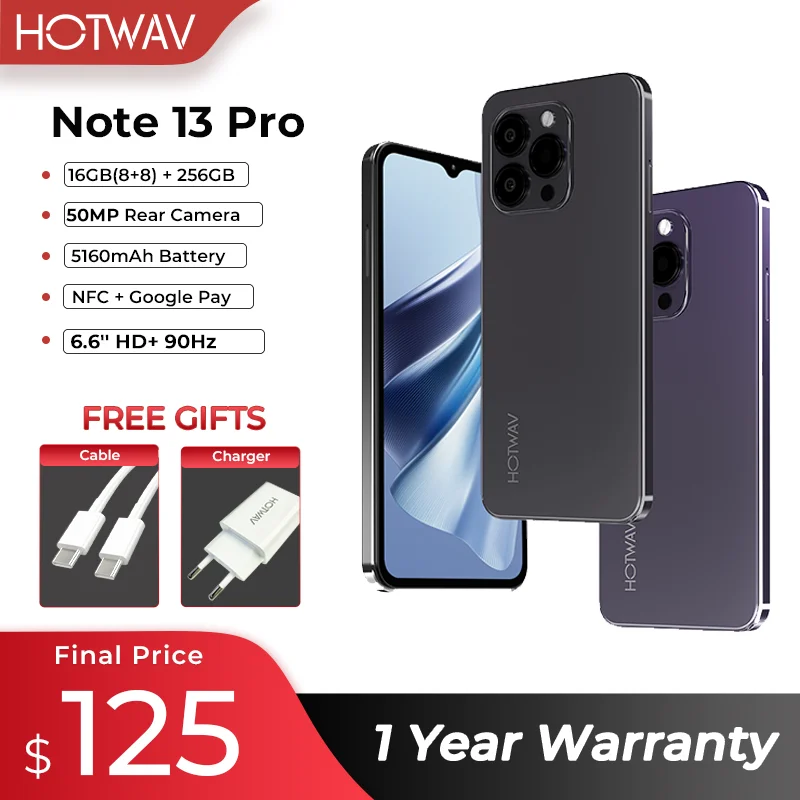 HOTWAV Note 13 Pro 4G ȵ̵ 13 6.6 HD + 90Hz  , 16GB(8 + 8)+ 256GB, 50MP ī޶, 5160mAh 뷮 ͸, ű